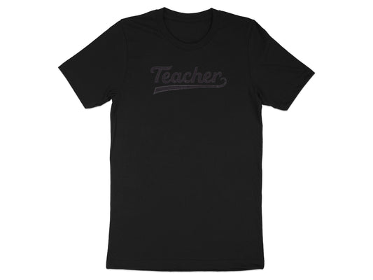 Black T-Shirt with Teacher Text Print Shirt